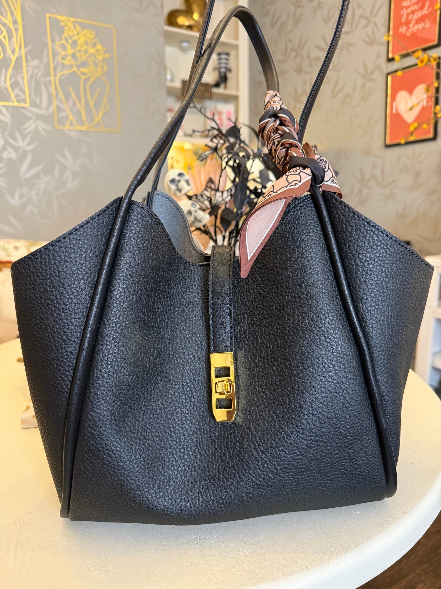 Golden Lock Tote -Black