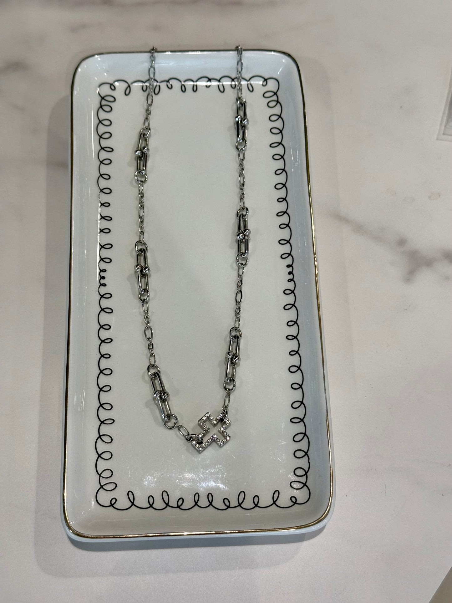 Silver Cross Link Necklace