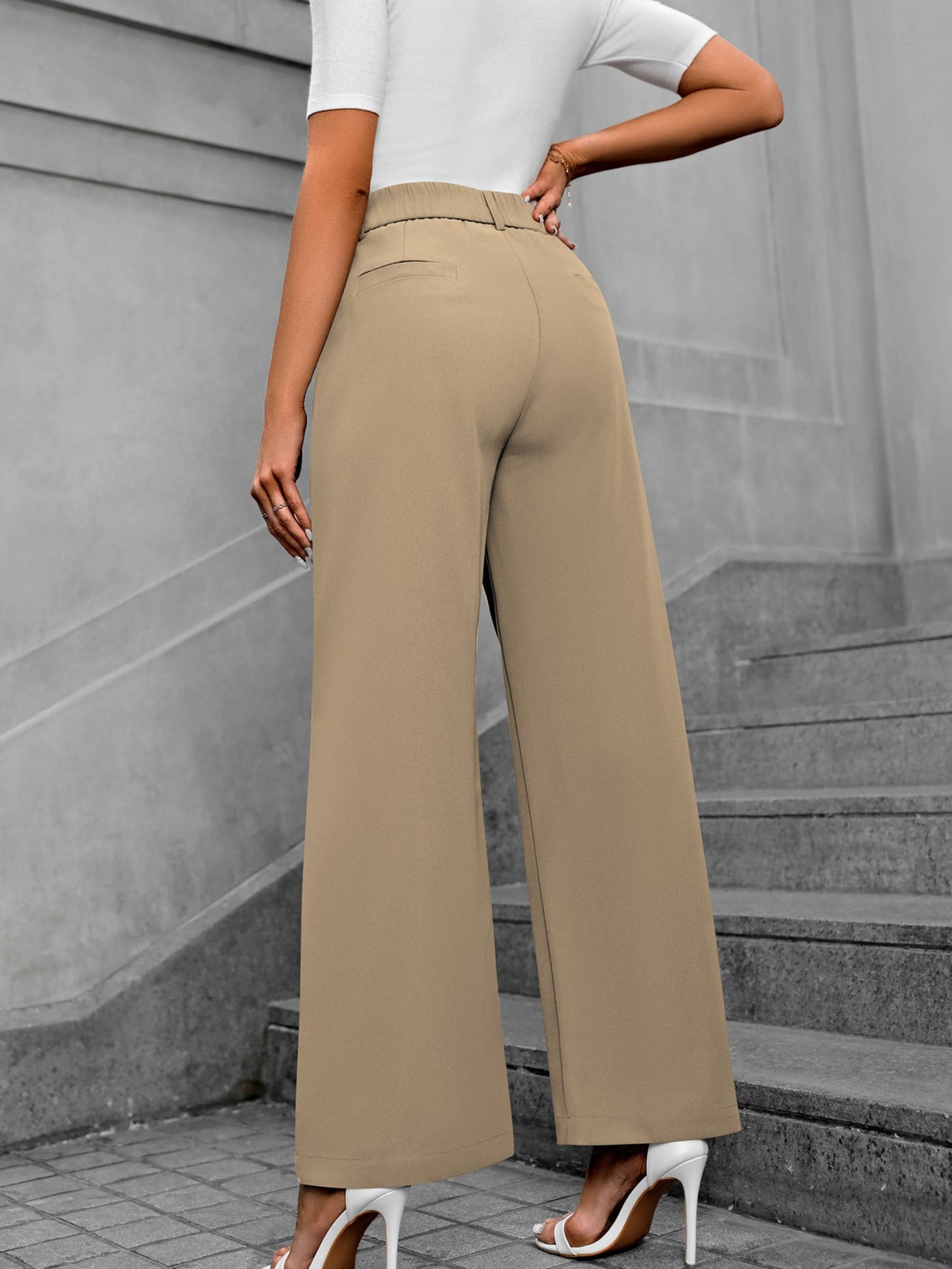 Wide Leg Straight Leg Suit Pants: Black