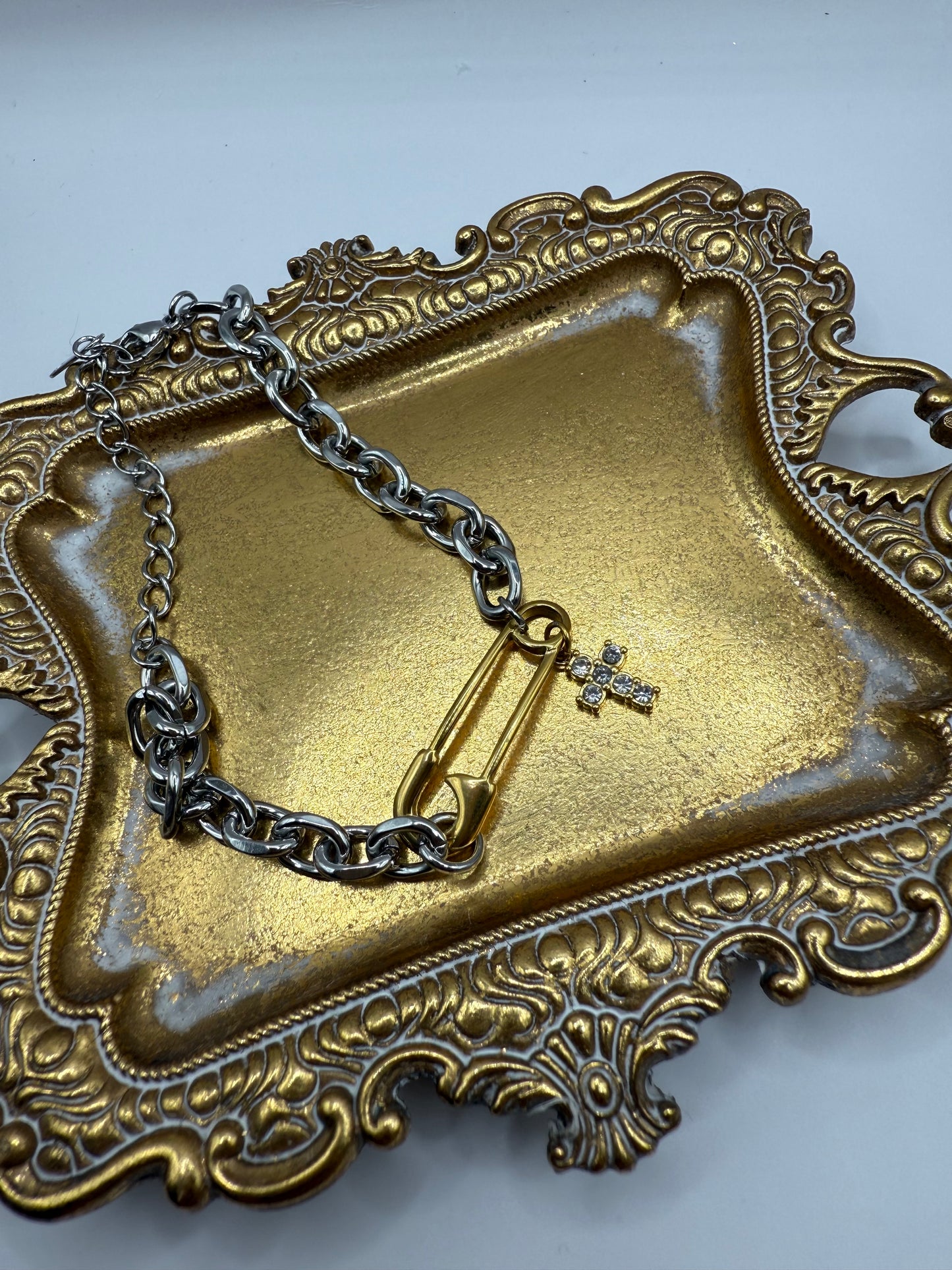 Safety Pin Cross Bracelet