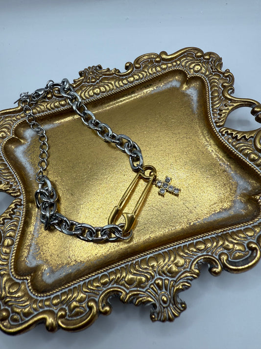 Safety Pin Cross Bracelet