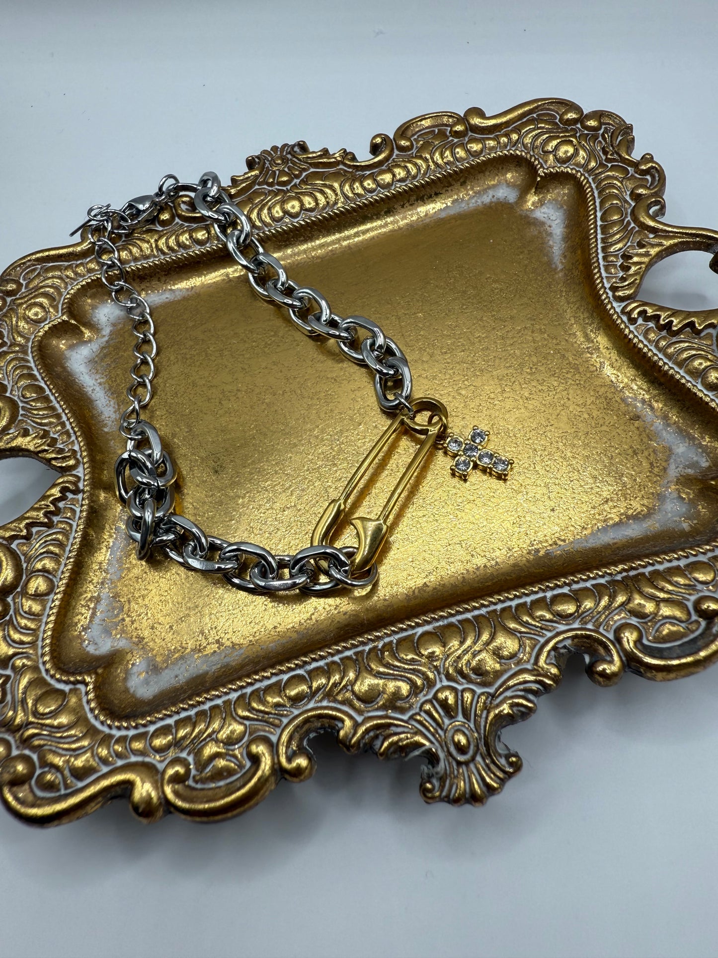 Safety Pin Cross Bracelet