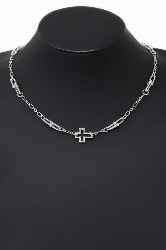Silver Cross Link Necklace
