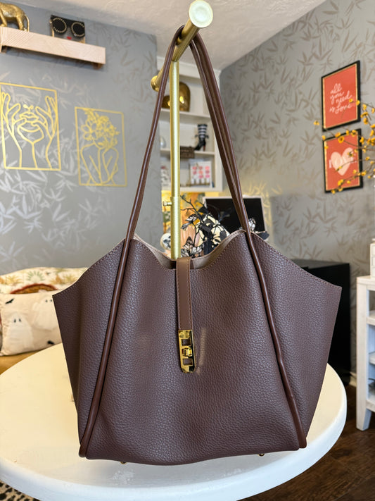 Golden Lock Tote-Brown