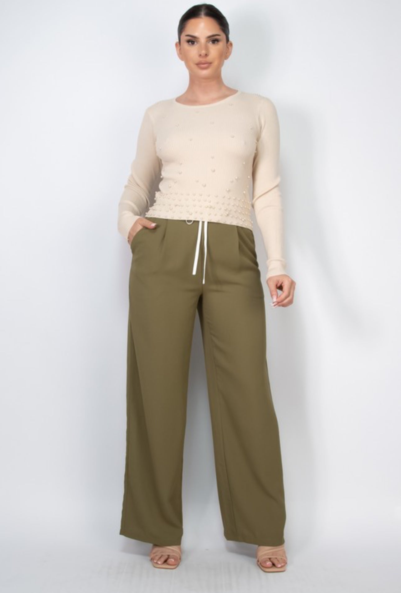 Olive High Rise Waist Pants